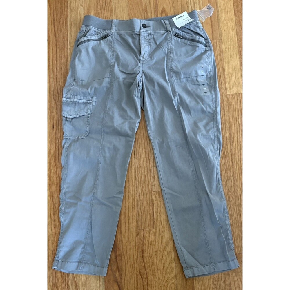 Sonoma Capri Pants Women's Size 12 Gray Cargo Mid Rise Stretch Waistband NWT $36